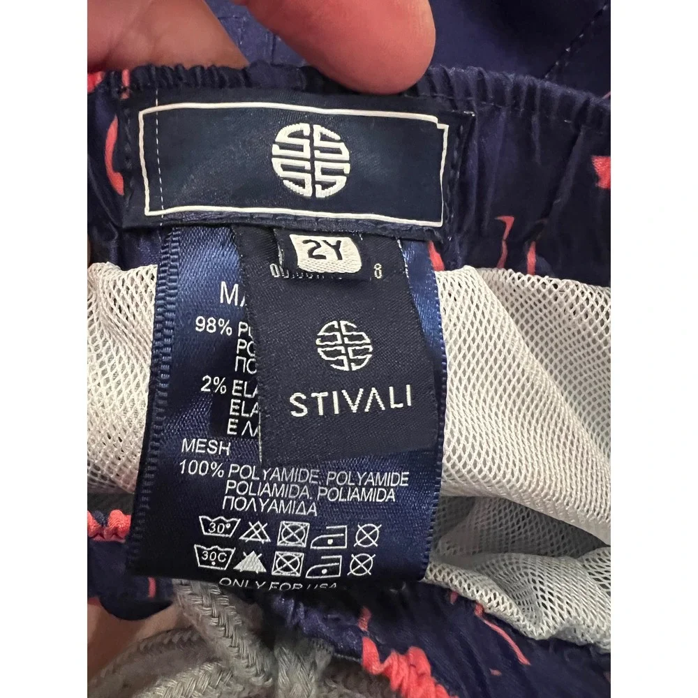 Stivali Kids Navy Blue Pink Flamingo Print Swim Trunks Toddler Boys Size 2Y